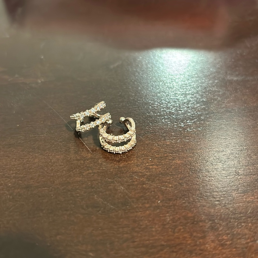 Two double-banded rose gold ear cuffs
